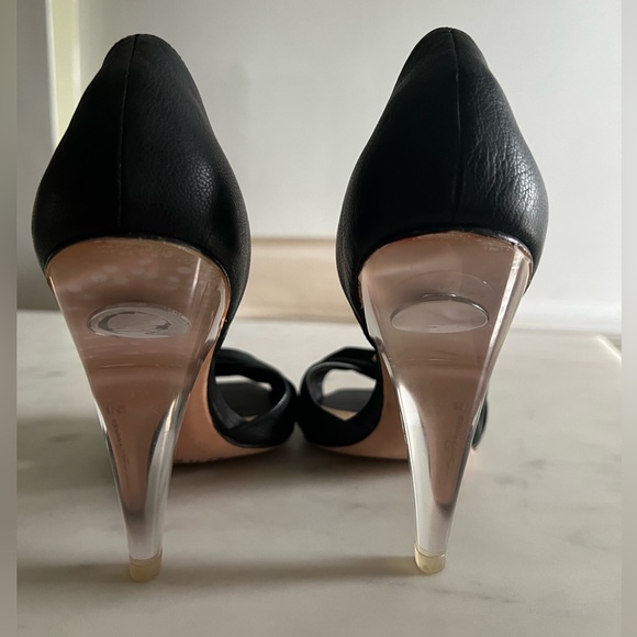 Report Signature black leather open toe pump curved transparent heel 8.5 - Picture 10 of 12